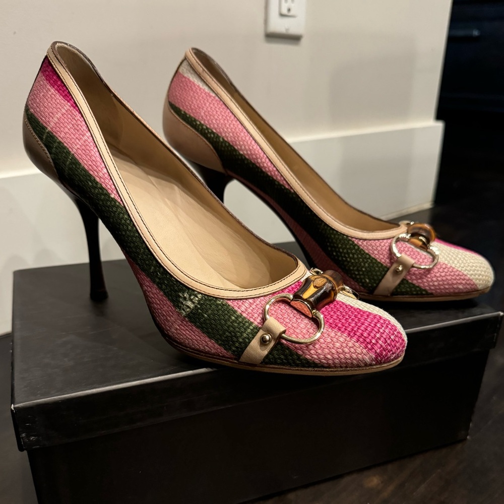 Gucci Tom Ford Era Bamboo and Raffia Heels Horsebit - Picture 6 of 10